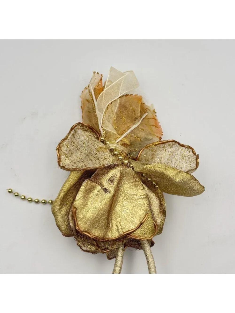 Vintage Porcelain Fairy Lady Gold Green Christmas Ornament Pearls Beads 8 in
